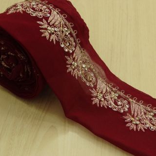 Vintage Saree Border Indian Maroon Sari Embroidered Wrap Sewing 1yd Trim