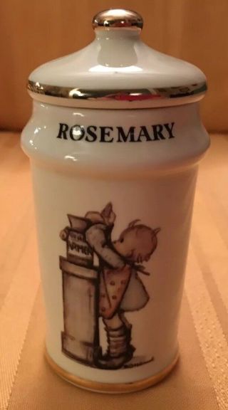 Vintage 1987 Mj Hummel Gold Trim Porcelain Rosemary Spice Jar 4 "