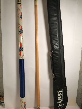 Vintage Pabst Blue Ribbon Beer Wood Pool Cue Stick 2 - Piece Advertising With Case