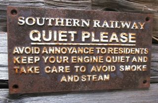 Cast Iron Southern Railway - " Quiet Please " Train Railroad Sign Plaque