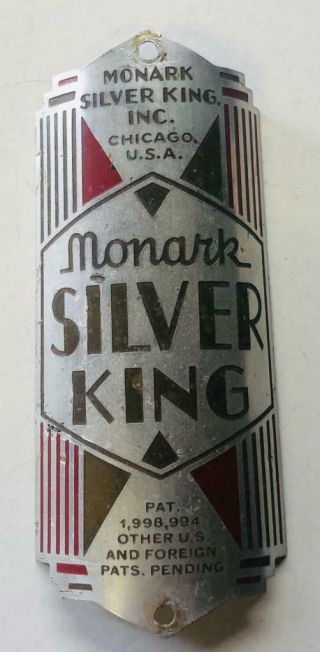 Vintage Monark Silver King Head Badge Tag