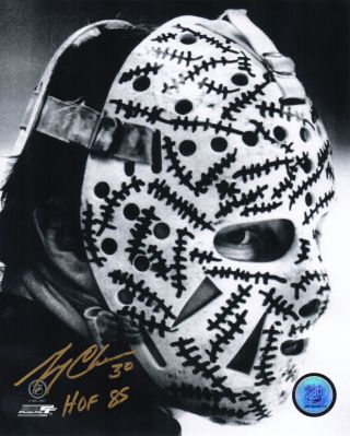 Gerry Cheevers Signed Bruins Mask Close Up B&w 8x10 Photo W/hof 