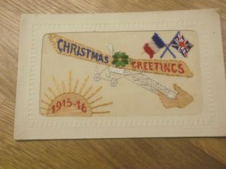 Vintage World War 1 Silk Postcard - Christmas Greetings 1915 - 16