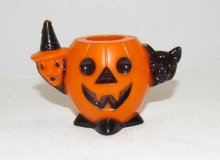 Vintage Rosen Rosbro Witch Pumpkin & Black Cat Hard Plastic Candy Container