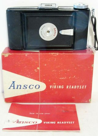 Vintage Ansco Viking Readyset Folding Bellows Camera W/box