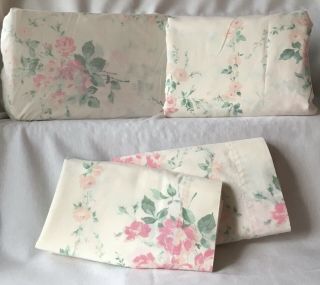 Vtg Shabby Chic (4pc Queen Sheet Set) No Iron Percale Jp Stevens Soft Pink Roses