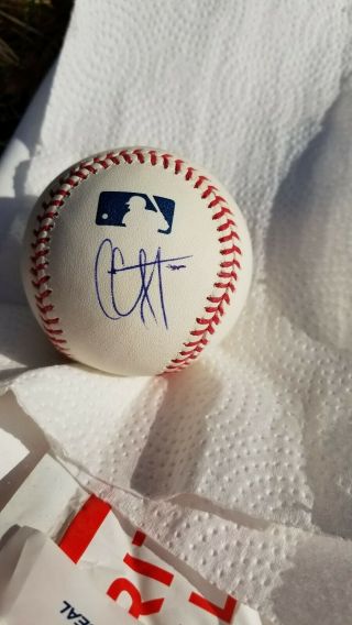 Cc Sabathia Signed Oml Baseball Jsa Sticker Yankees Indians Future Hof