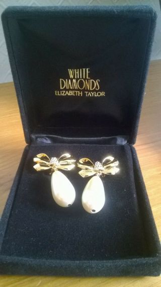Elizabeth Taylor Vintage Couture White Diamond Crystal Earrings.  Charity