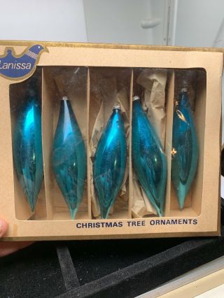 5 X Vintage Lanissa Shiny Brite Glass Christmas Ornaments Sn 173