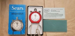 Vintage Sears 19921 Red Stopwatch Shock Resistant Swiss Made 1/5 Th Box