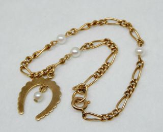 Vintage 12k Gold Filled Horseshoe Bracelet W Pearl E047