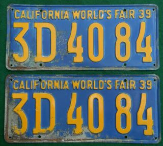 1939 California Worlds Fair License Plate Pair 39 Ca