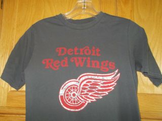 NHL Detroit Red Wings Distressed Team Logo Gray Size Small Short Sleeve T Shirt 2