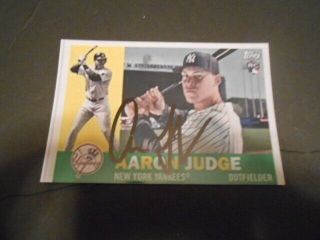 Autographed York Yankees Set Old Mickey Mantle Card With Aaron Judge Pic