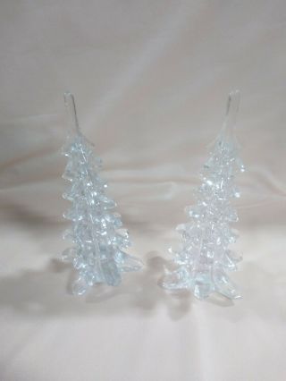 Vintage Art Glass Crystal Christmas Tree Figurine Set 2