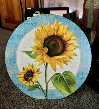 Vintage Large Wooden Lazy Susan Rotating Table Tray - Lisa Audit Sunflower