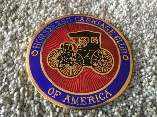 Vintage Horseless Carriage Club Of America Enameled Metal License Plate Topper