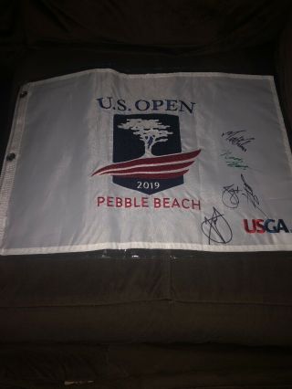 Jordan Spieth Matt Kutcher Signed 2019 Us Open Pebble Beach Flag Pga Golf