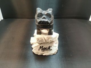 Mack Bulldog Paperweight/desk Art.  Mack On A Rock.  Marble,  Granite.  1,  387,  477