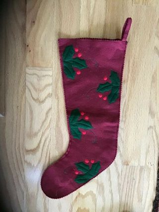 Vintage Christmas Stocking Red Felt Holly & Berries