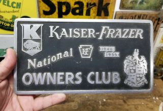Vintage Kaiser Frazer National Owners Car Club Plaque License Plate Aluminum