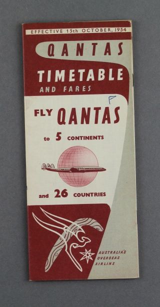 Qantas Airline Timetable October 1954 Route Map Qf Constellation
