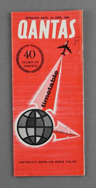 Qantas Airline Timetable June 1960 Route Map Qf Boeing 707