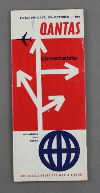Qantas Airline Timetable October 1964 Route Map Qf Constellation