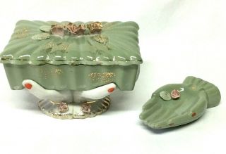 Vintage Ceramic Ladies Hands Holding Cigarette Trinket Box And Mini Hand Dish