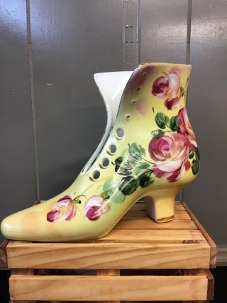 Limoges China Porcelain Victorian Ladies High Top Boot Hand Painted Vintage