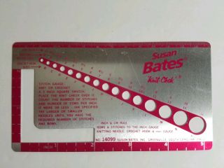 Vintage Susan Bates Knit - Chek Needle Gauge Stitch Measure Ruler No.  14099 Usa