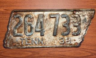 Vintage 1938 Tennessee State Shaped License Plate Early.  In