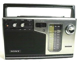 Vintage 3 Band Sony Icf - 7370w Psb/fm/am Ac/dc Portable Radio 1970’s Clear Sound