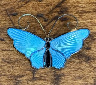 Vintage David Andersen Sterling & Light Blue Enamel Butterfly Pin Norway
