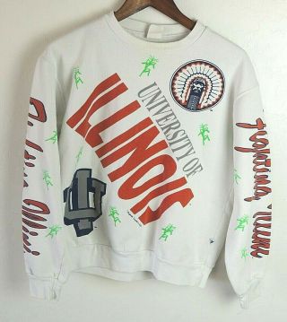 Vintage Majestic University Of Illinois Fighting Illini Sweatshirt Size L