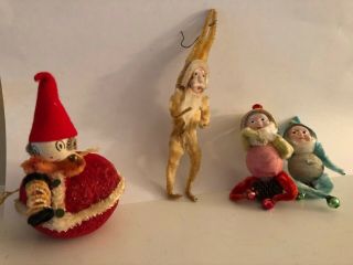Vintage Santas,  Elves Chenille Spun Cotton Clay Plastic