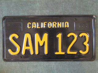 1963 California Sample License Plate Sam 123 Classic Black Base