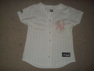 Derek Jeter York Yankees Majestic Sewn Pink White 2 Women 