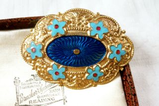 Vintage Jewellery Art Deco Czech Enamel Forget Me Not Flower Brooch Pin