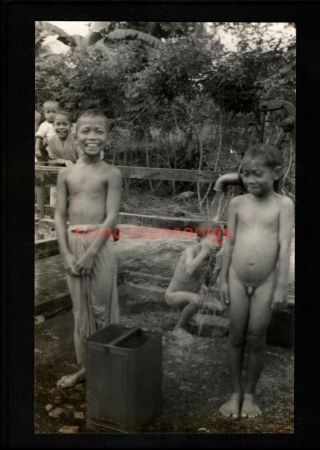 Singapore Children Bathing At Water Pump Unique Vintage Real Photo Pc 1930 