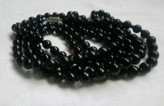 Black Glass Bead Flapper Length Necklace Vintage Style Glass