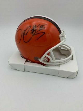 David Njoku Signed Cleveland Browns Throwback Mini Helmet Hologram
