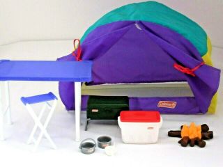 Vtg Barbie Doll Coleman Camping Tent Table Chair Dollhouse Items