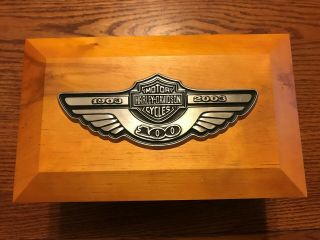 Harley Davidson 100th Anniversary 1903 - 2003 Wooden Jewelry Box Felt Liner