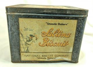 Vintage 1920 Uneeda Bakers Saltina Biscuit National Biscuit Co.  Counter Top Tin