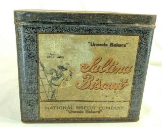 Vintage 1920 Uneeda Bakers Saltina Biscuit National Biscuit Co.  Counter Top Tin 2