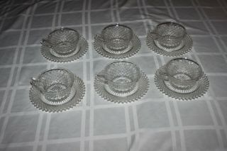6 - Vintage Miss America Clear By Anchor Hocking Flat Cup And Saucer Depression