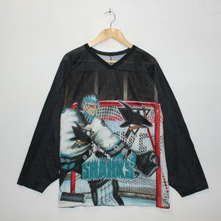 Vintage San Jose Sharks Ccm Maska Nhl All Over Print Jersey Men Size L/xl