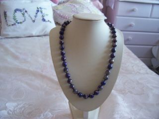 Vintage Blue Floral Cloisonne Beaded Necklace Length 24 "