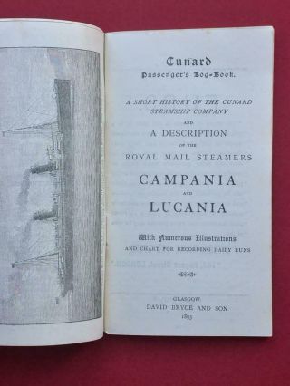 THE CUNARD PASSENGER LOG BOOK 1893 - CAMPANIA & LUCANIA. 3